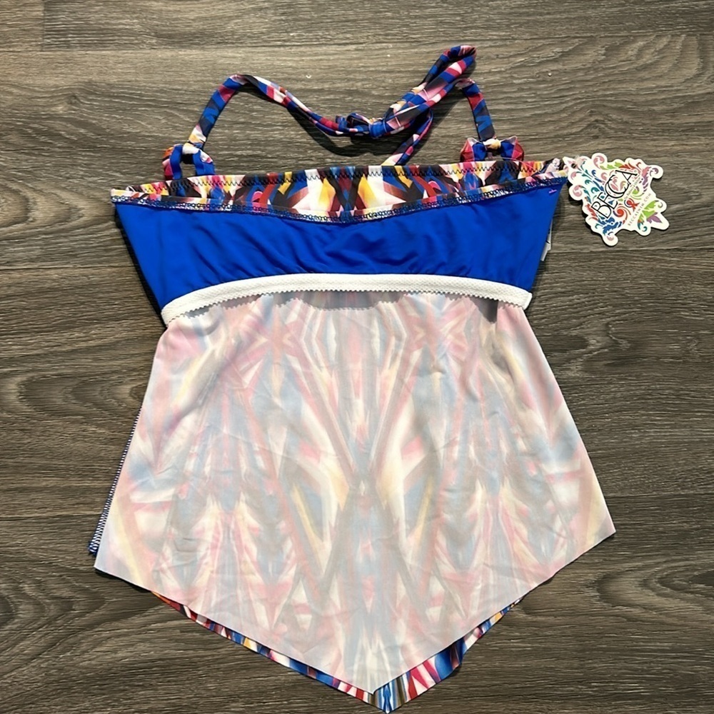 NWT Becca Medium Aura Halter Tankini Top Blue Tribal Swimwear Bathing Suit Swim - Picture 9 of 12